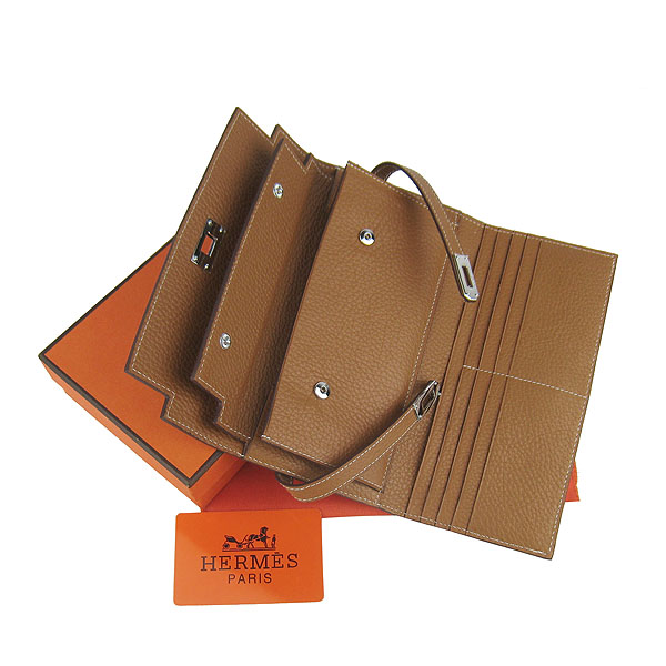 High Quality Hermes Kelly Long Clutch Bag Light Coffee H009 Replica